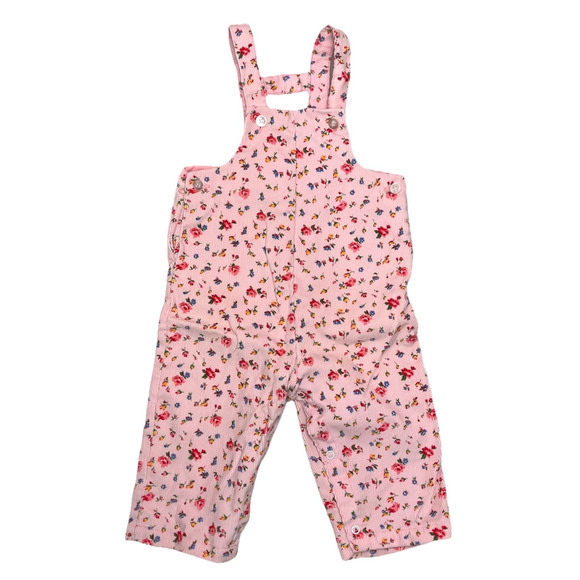 Vintage Healthtex 24M Pink Corduroy Bib Overalls Floral Print Toddler Girl - Picture 1 of 16